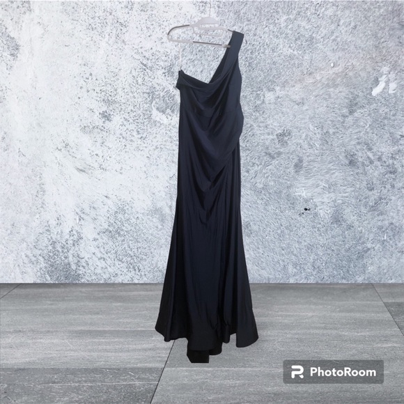 NWT Cynthia & Sahar One-Shoulder Stretch Satin Mermaid Dress Navy XL - Picture 10 of 12